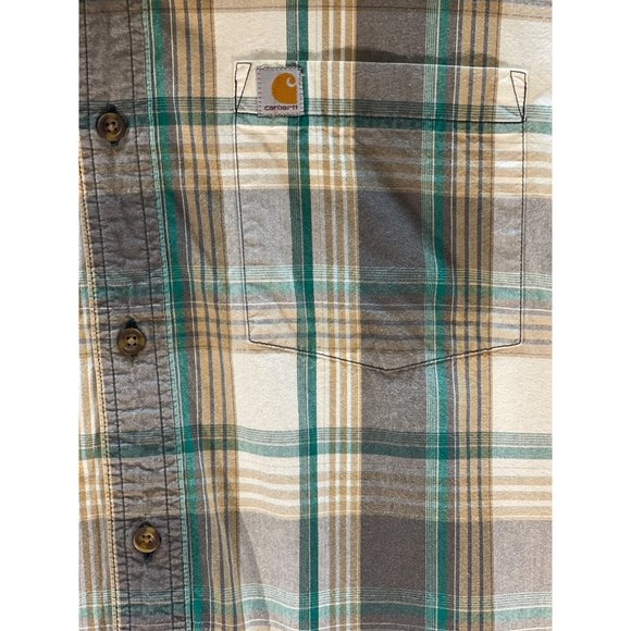 Carhartt Green and Brown Plaid Men's Short Sleeved size Large Button Down Shirt - Picture 4 of 11
